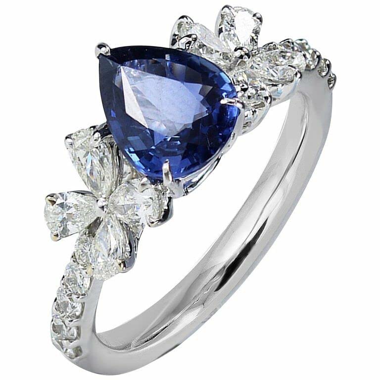 BeBold 3Ct Pear Cut Blue Created Tanzanite Simulated Diamond CZ Stylish Engagement Ring for Women White Gold Plated