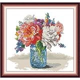 ITSTITCH Stamped Cross Stitch Kits - Full Set of Embroidery for Beginners or Adults,14 CT 2 Strands DIY Vases Patterns Counted Arts Craft 14.5×13.8 inch