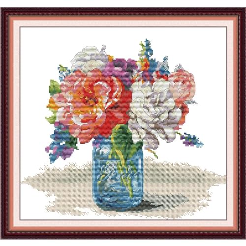 Image of ITSTITCH Stamped Cross Stitch Kits - Full Set of Embroidery for Beginners or Adults,14 CT 2 Strands DIY Vases Patterns Counted Arts Craft 14.5x13.8 inch