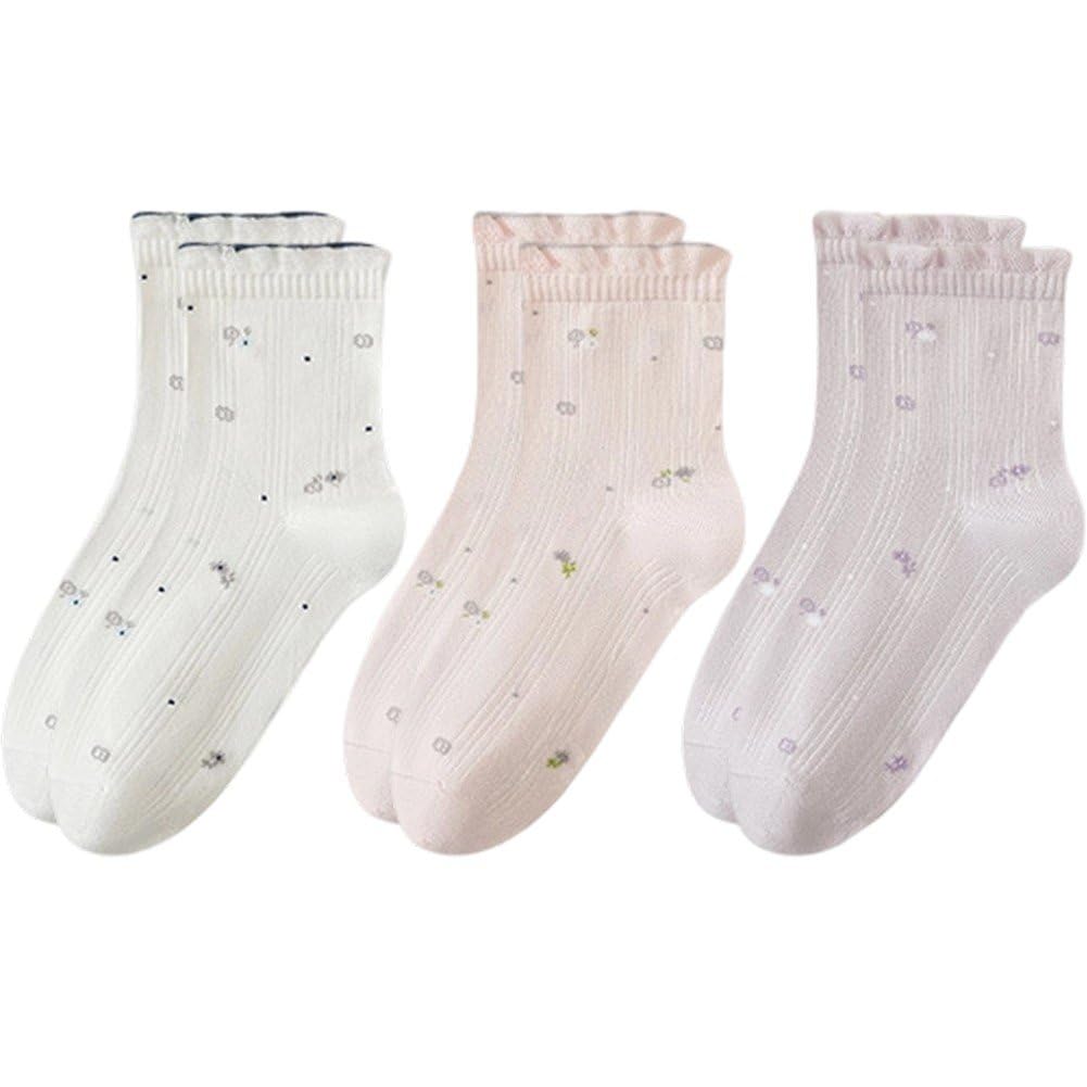 Sslvya 3 Pairs Cotton Sleeping Socks for Women, Soft Cozy Casual Socks Breathable Home Sleep Socks for Daily Wear