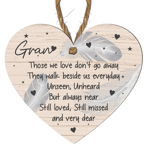 Personalised Memorial Plaque for Gran, Grandma, Granny, Nan & Nanny | Wooden Heart with Memorial Quote | Thoughtful Remembrance Gift (Gran)