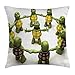 NA Federa per Cuscino in Rettile, Tartarughe Ninja Dancing Tortoise Team Relax Fun Happiness Childhood Kids Theme, Federa Decorativa con Accenti Quadrati, Verde Bianco Marrone