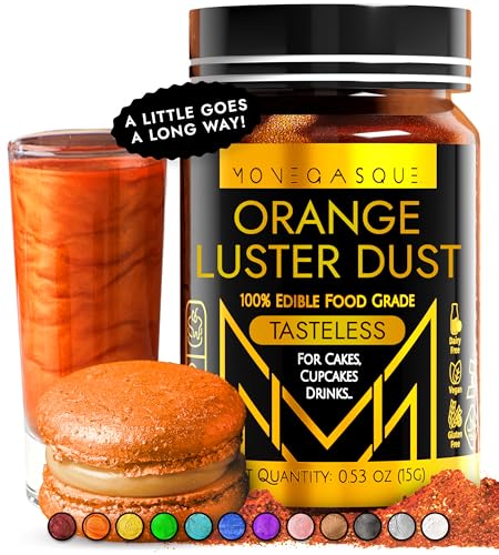 Image of MONEGASQUE Orange Edible Glitter for Drinks & Cakes, Luster Dust, 15g