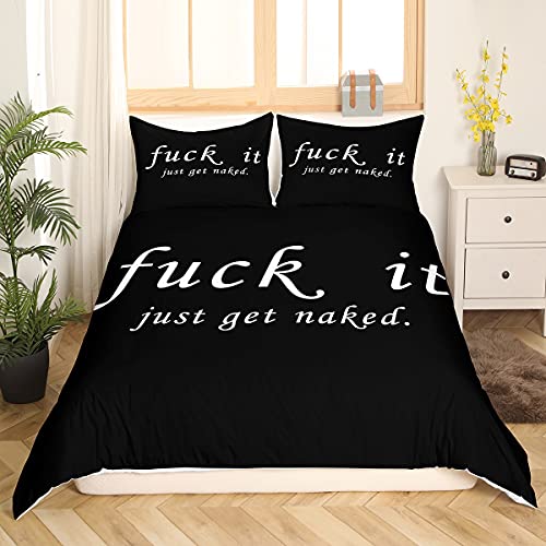 Funny Quotes Bedding Set Get Naked Comforter Cover for Couple Lover Men Women Romantic Duvet Cover Black and White Creative Words Bedding & Linen 3Pcs With 2 Pillow Case King Size - Image 3