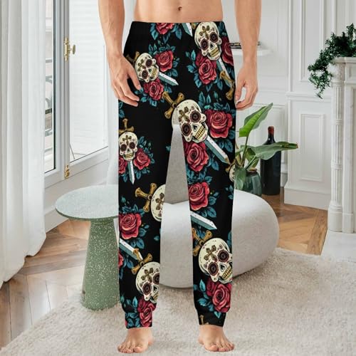 Ancient Sword Skull Men's Pajamas Pants Lightweight Sleep Lounge Pant Pjs Bottoms Casual Sleepwear2