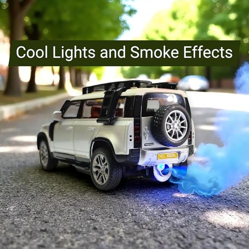 Image of The Flyers Bay Land Rover Defender RC Car, 1:22 Scale,Die-Cast Model with Openable Doors, Lights and Smoke Effects, Toy for Kids 3-10 Years (Silver)
