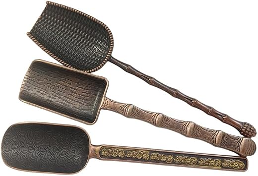 3 Pack Metal Measuring Shovel Spoons for Tea and Coffee, Long Handle Chinese Tea Set Shovel Scoops, Vintage Loose Leaf Tea Scoops