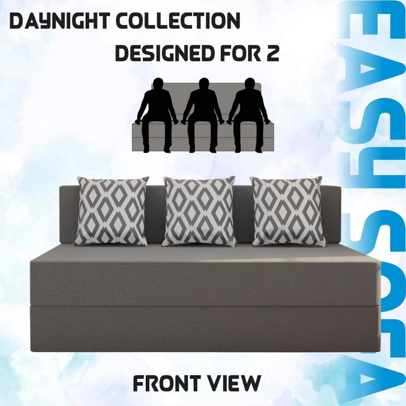 Image of Adorn India Easy 3 Seater Sofa Cum Bed (Rhombus Pattern) Size 5' X 6' Ft (Grey Color) Perfect for Home & Office for Guests (1 Year Warranty)