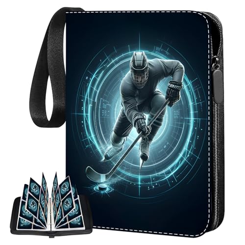 Hockey Card Binder 4 Pocket Trading Card Album Holds Up to 440 Hockey Cards Waterproof EVA Cover & Acid-Free Pages Suitable for Standard Hockey Cards Sports Card Collector Binder for Kids & Adults