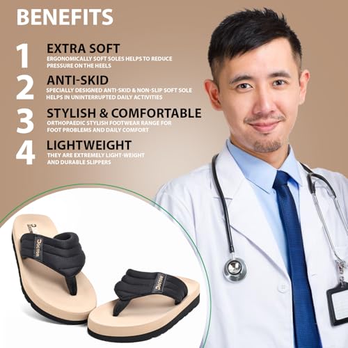 Image of Cushioned Flip Flops for Men | Padded Fabric Strap Thong Slippers | Lightweight Anti-Slip EVA Sole Everyday Wear Footwear