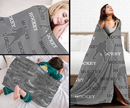 Image of Hockey Blanket for Boys, Ice Hockey Themed Grey Reversible Fleece Throw Blankets 40 inchx50 inch, Ultra Soft Plush Blanket for Couch, Bed & Game Day, Cozy Hockey Gift for Kids, Teens & Hockey Players