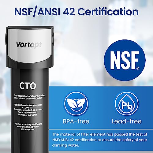 Image of Vortopt Water Filtration, Q5-C2 28000 Gallon Under Sink Water Filter | NSF /ANSI 42 Certified Water Purifier for Sink,Large Flow Flux, Reduces PFOA /PFOS, Direct Connect to Kitchen Faucet.