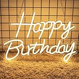 Happy Birthday Neon Sign for Backdrop, LED Happy Birthday Light Up Sign, USB Powered Dimmable Neon Light for Birthday Party Decorations, Wall Decor, Warm White, 16.5 x 12 inch