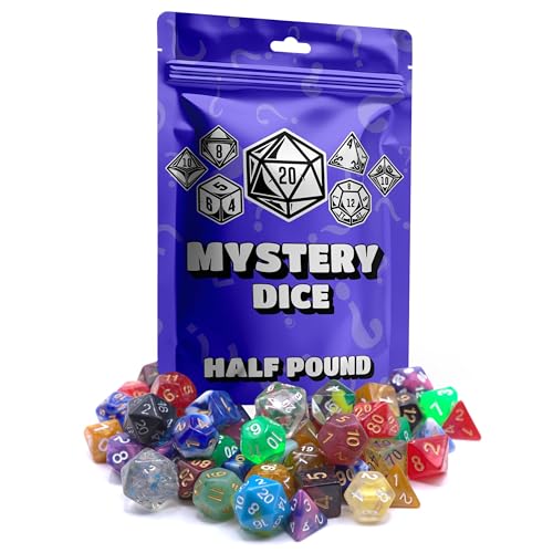 Half-Pound Mystery Dice Bag – Full Polyhedral Sets & Unique Secret Styles - Rainbow Transparent, Starry, Pearlescent, & Jade Textured Dice for RPG Gamers & Collectors