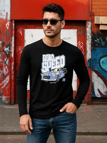 Image of Veirdo Pure Cotton Round Neck Regular Fit Graphic Printed Full Sleeve T-Shirt for Men (Colors- Red, Navy, Black, Swanwhite & White) Sizes: S to 2XL