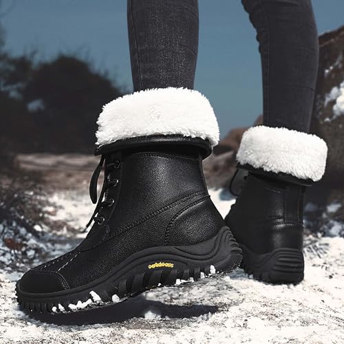 XivUe Womens Faux Fur Warm Thermal Waterproof Outdoor Walking Snow Winter Rubber Sole Calf Boots Women's Snow Boots, Women Waterproof Mid Calf, Anti-slip Outdoor Warm Duck Boot for Winter 7