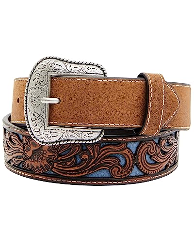Cody James Men's Floral Tooled Contrast Belt Brown 42