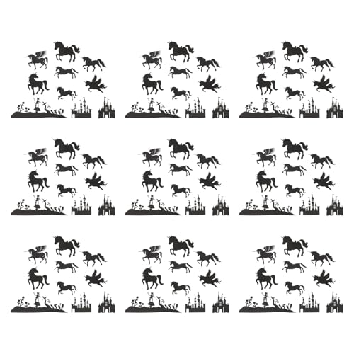 Ciieeo 60 piezas Tarjetas Siluetas de Unicornios y Castillos para Decoración DIY Frascos Estilo Tarro Mason