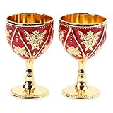 Jwthee Vintage-Minikelch, 2 Stück, geprägter Weinbecher, Retro-Ornamente, Zinklegierung, Trinkweinkelch, handgefertigt, kurzer Weinkelch für Zuhause, Bar, Party, Hochzeit, Dekoration (Goldrot)