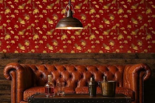 Image of Wallpaper for Walls | Vertical Wood Wall Stickers for Wall Decor | Self Adhersive Wall Paper for Home Kitchen Living Room and Bedroom | 45 Cm X 500 Cm (Red & Gold Botanical Elegance)