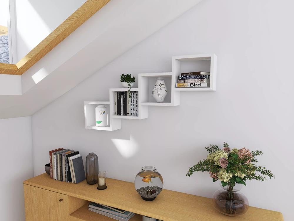 Scandian - Estantería flotante moderna con 4 niveles, 109 x 57 x 18 cm, para sala de estar, cocina, oficina, dormitorio, baño, estantería gris