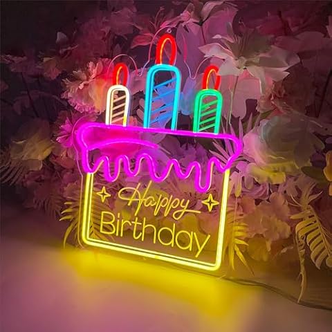 BIOIWGY Happy Birthday Neon Sign for Wall Decor LED Neon Light Sign Happy Birthday Light up Sign for Birthday Party Gifts LED Sign (multi color) Cover