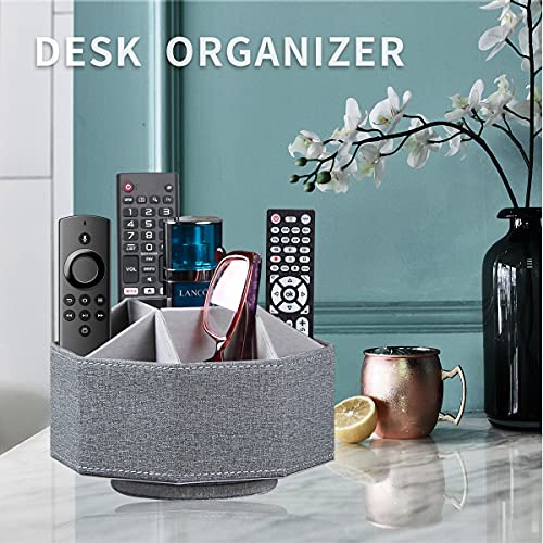 Swivel Remote Control Holder, 9 Rooms Desk Organizer and Decorations for Living Room, Leather Bedside Storage Caddy for TV Controllers/ Makeup Brush Pen/ Office Stationery/ Art Supplies/ Eyeglasses