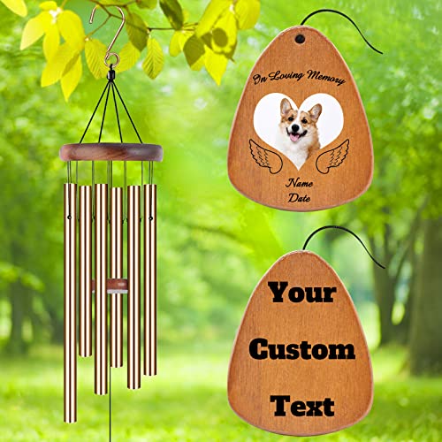 Image of Personalized Custom Wind Chimes Memorial Gift for Loss of Loved One Mother Dad Mom Dog Pets Customized Outdoor Sympathy Wind Chimes with Photo Text