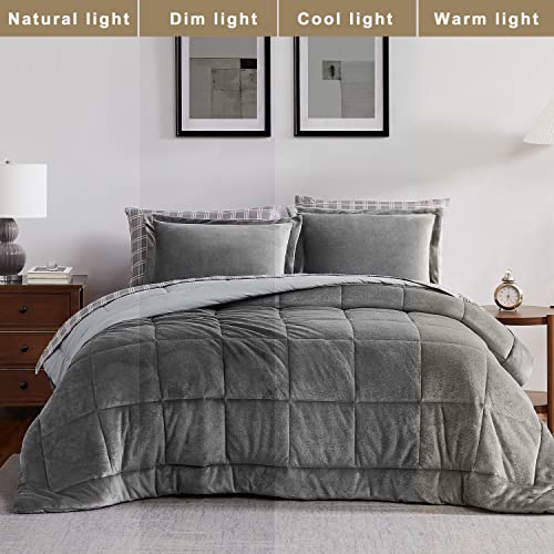 Maireve Comforter Set Queen 7 Piece, Breathable Flannel Bedding Sets Queen (Gray,Queen) #TOP1