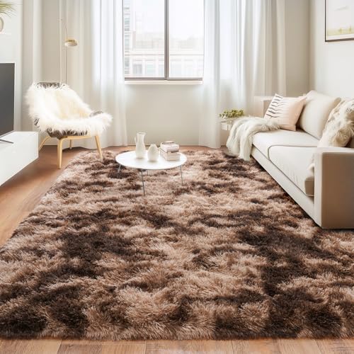 Rugs for Living Room 5x7, Soft Shaggy Modern Shag Area Rug for Bedroom, Upgrade Non-Slip Plush Fluffy Carpet for Kids Boys Girls Room Home Decor Aesthetic, Tie-Dyed Brown