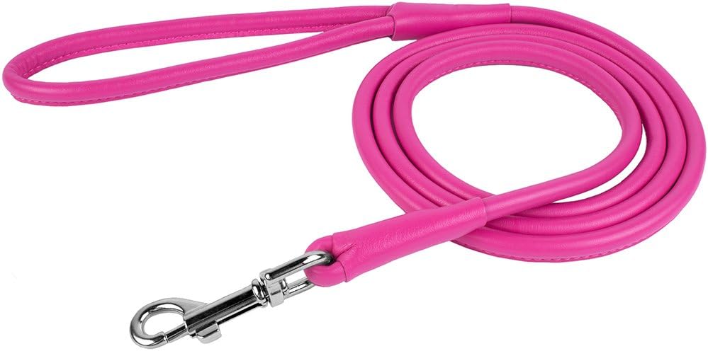 CollarDirect Rolled Leather Dog Leash 4ft, Soft Padded Training Leather Dog Lead 6ft, Puppy Leash Small Medium Large Black Blue Red Orange Green Pink White (Red, Size S 6ft)