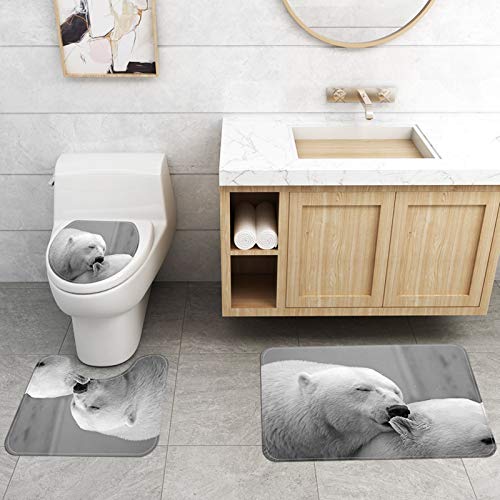 Daesar 2 Bären Badematte Waschbar 45x75CM, Badvorhang 180x180CM Anti-Schimmel, rutschfest Konturmatte Toilettensitzbezug… – Bild 4