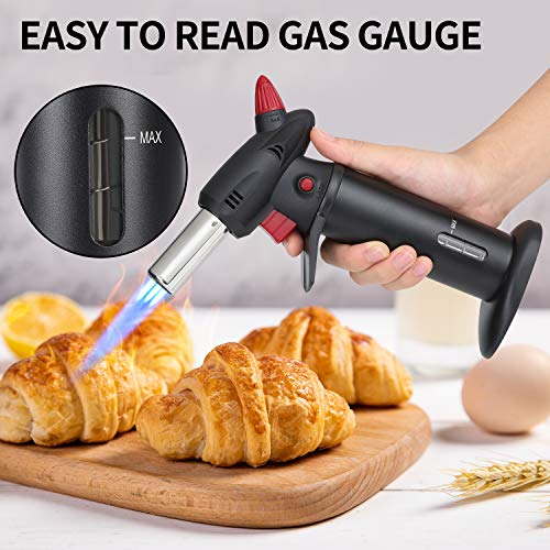 Kitchen Culinary Butane Torch lighter, Mini Blow Torch for Food Creme Brulee, Ham Steak, Fish Baking Supplies- Refillable Kitchen Torches for Cooking with Finger Guard (Butane gas not Included)