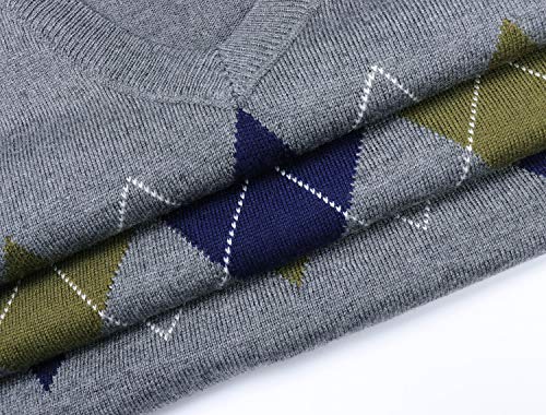 Mens Sweater Vest Wool Blend Knitted Vest Sweaters V-Neck Argyle Sleeveless Pullover Vests4