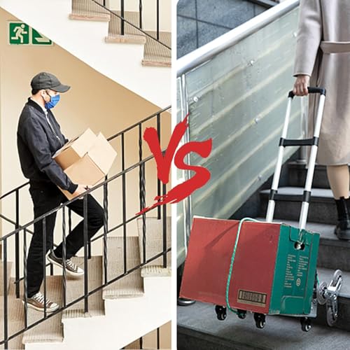 Einkaufstrolley Treppensteiger & Bis 80 kg Belastbar, Aluminium Sackkarre Treppensteiger, Sackkarre Klappbar, Sternrollen, Verstellbarer Griff 105 cm, Treppensteiger klein mit Expanderseilen – Bild 8