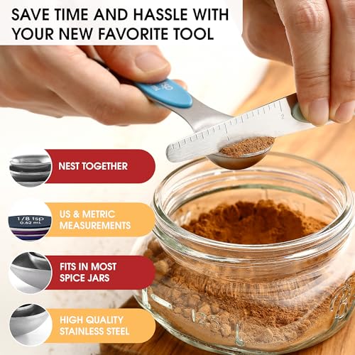 Image of Spring Chef Stainless Steel 8 Magnetic Measuring Spoons Set, Winter Frost