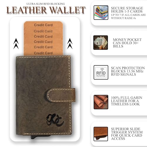 Image of Full Grain Leather Pop-Up Wallet for Men - RFID Blocking Bifold with Quick Card Access - Slim Minimalist Design - Holds 8+ Cards & Cash (AZTEC)