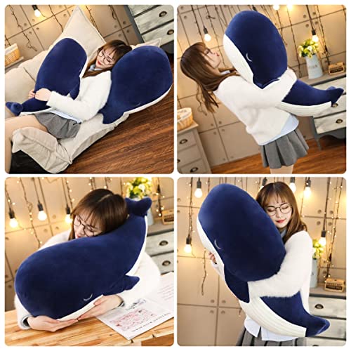 Kekeso Large Blue Whale Stuffed Animal Plush Toy Soft Whale Dophin Hugging Pillow Cute Whale Plush Doll Toy Back Cushion Children Birthday Gift (45Cm+25Cm=17.71Inch+9.84Inch) #TOP6