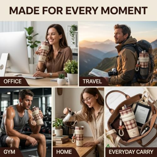 Image of DAZUFIO 710ML Insulated Tumbler with Straw & Lid | Stainless Steel Travel Mug with Handle | Leakproof BPA Free Sipper Bottle for Office Gym Travel | Hot Cold Coffee Cup - Horse Print