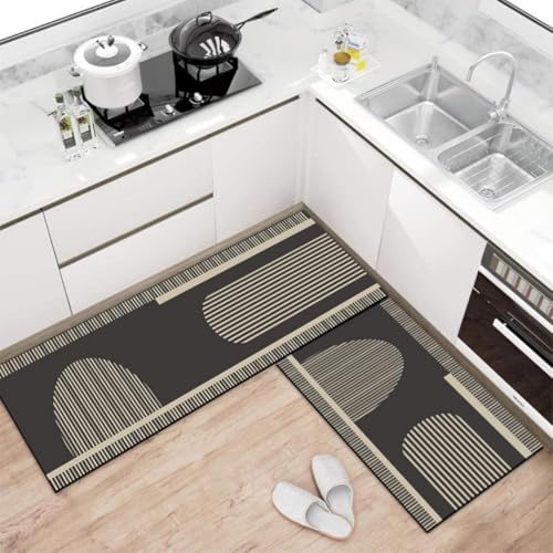 Hixingo Alfombra de Cocina Tapete de Cocina Diatomáceas, Lavables Absorbebles Alfombra, Antideslizantes Piso Alfombrilla para Salón Puerta (Arte Líneas,60x180cm)