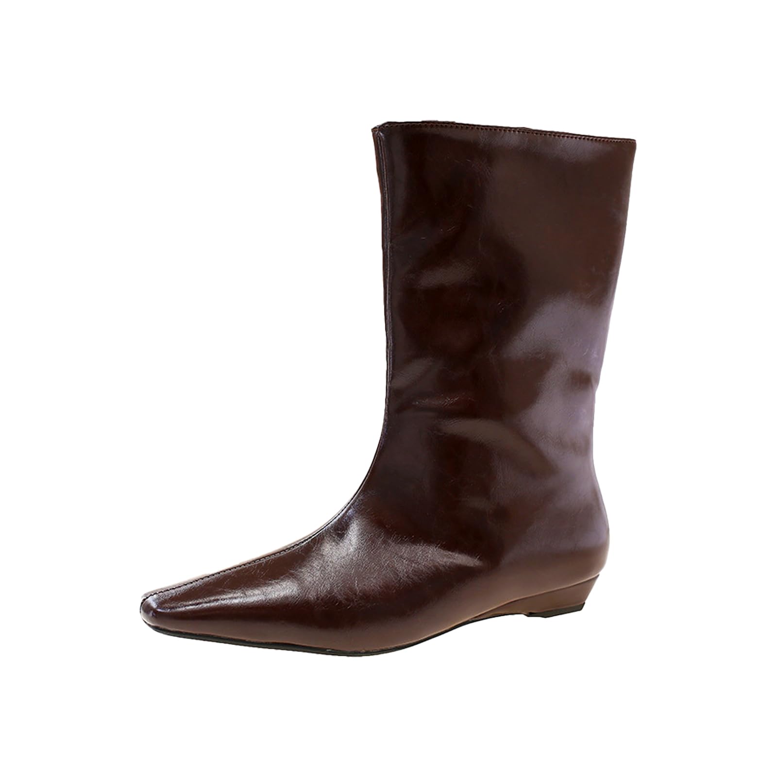 Lymphvity Womens Pointed Toe Slouchy Mid-calf Boots Wide Calf Low Heel Long Boots Leather Pull-on Party Dress Boot