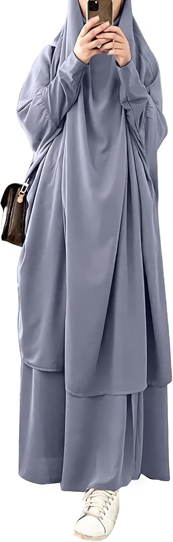 FPOVFPO Womens Muslim Abaya Solid 2 Piece Prayer Dress Islamic Maxi Kaftan with Hijab Dubai Full Length Dress