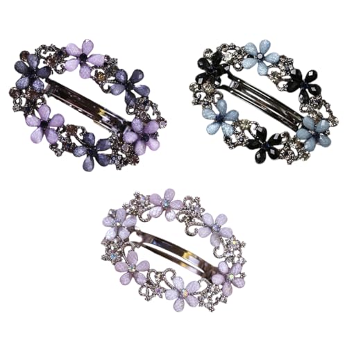 3 Pezzi Strass Mollette per Capelli, Forcina per Capelli a Forma di Fiore Cavo, Fermagli Floreali Eleganti