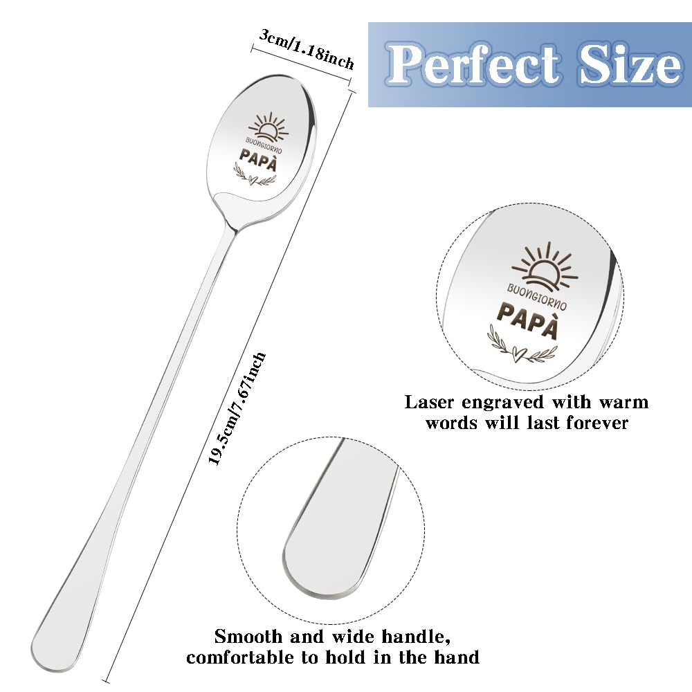 Cucchiaino Da Caffè Personalizzato 'Good Morning Papa' – Acciaio Inox, Lunghezza 19 Cm, Regalo Per Papà Per Compleanno, Festa Del Papà O Natale