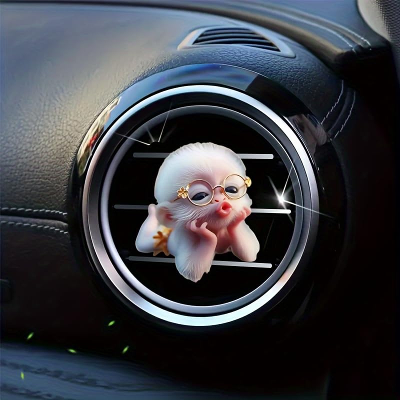 Image of Cartoon Cute Monkey 2D Acrylic Car Air Vent Clip Freshener - Adorable Solid Fragrance for Car AC Vents, Long-Lasting Scent, Fun Animal-Themed Decor for Kids & Adults