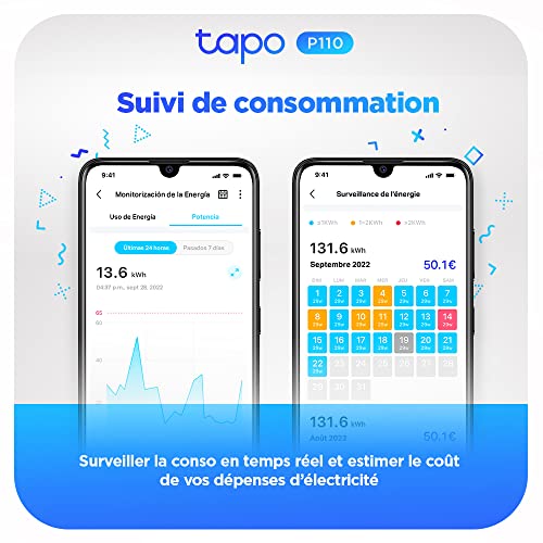 tapo prise connectée wifi, suivi de consommation, 16a type e, prise intelligente compatible avec alexa et google home, contrôler le radiateur, le chauffage, le chauffe eau à distance tapo p110(fr)