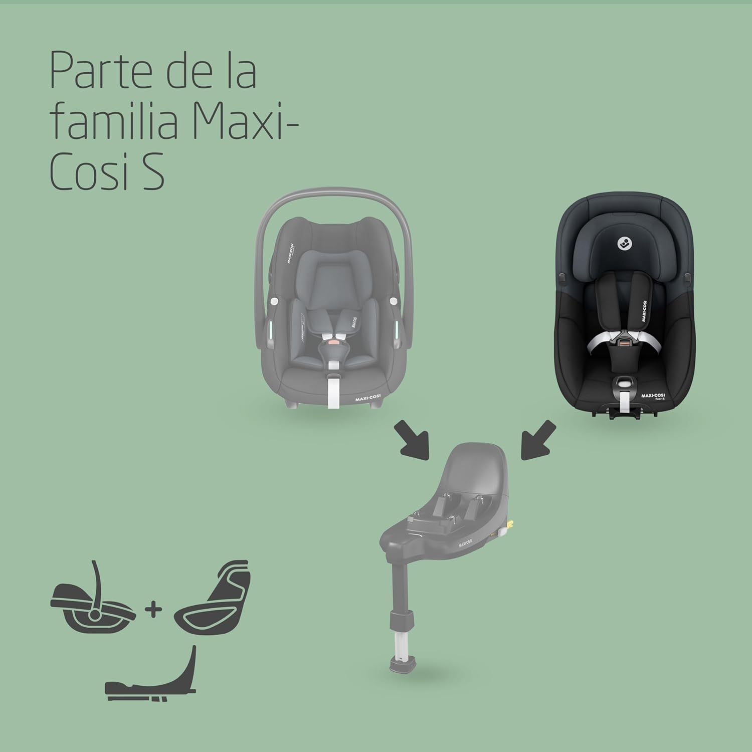 Maxi-Cosi Pearl S i-Size, Silla Coche Bebé, 3 M-4 A, máx. 18 kg, 61-105 cm, Silla Coche Niño, 5 Posiciones Reclinación, Arnés Fácil de Poner, Protección Impactos Laterales G-CELL, Tonal Black