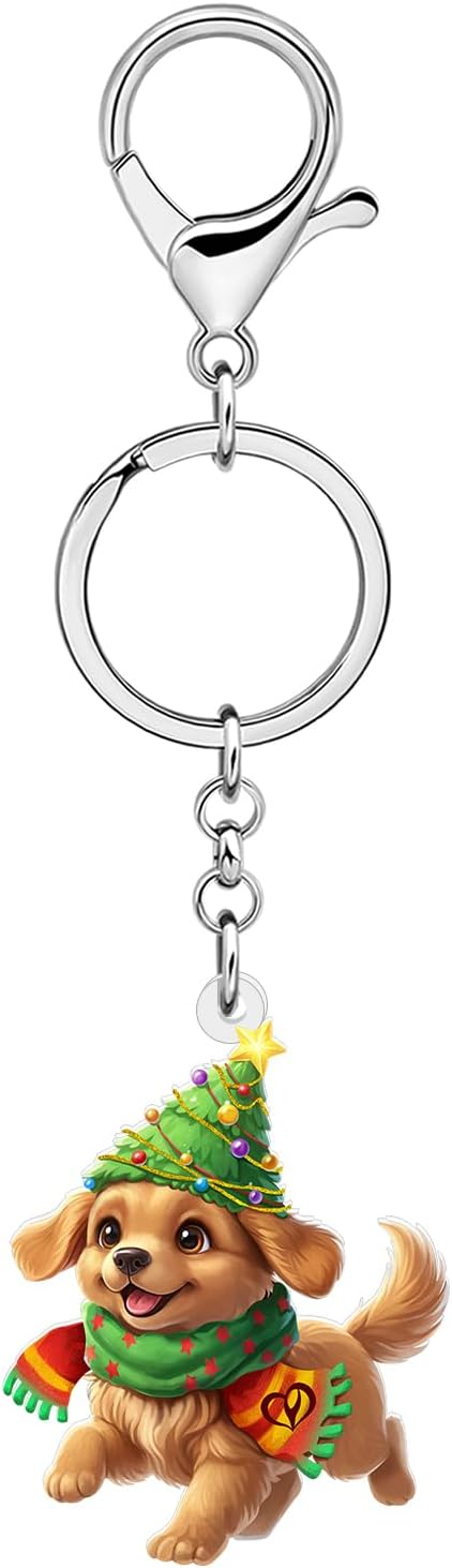 NEWEI Acrylic Cute Holiday Christmas Dog Keychain Gifts for Dog Lovers Women Girls, Puppy Pets Purse Bags Keyring Accessories image 3