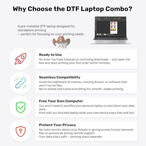 InkSonic DTF Laptop - Pre-Installed RIP Software for DTF Printing, Ready-to-Use Computer Compatible with InkSonic XP600, L1800, R1390, L8058, L18058 T-Shirt Printing Machines (DTF XP600 Printer)