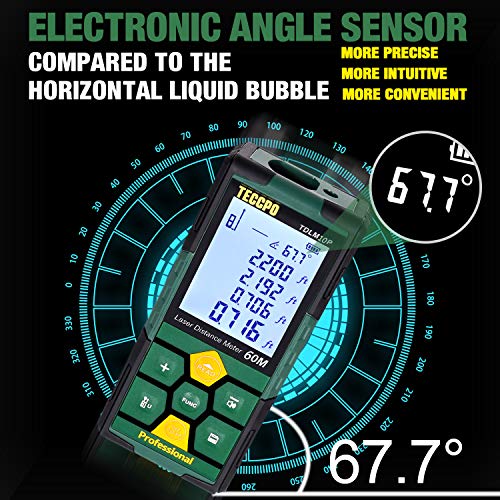 Laser Measure Rechargeable, Teccpo Laser Distance Meter 196Ft, 99 Sets Data Storage, Electronic Angle Sensor, 2.25' Lcd Backlit, Mute Function, Measure Distance, Area, Volume, Pythagoras - Tdlm10P #TOP2